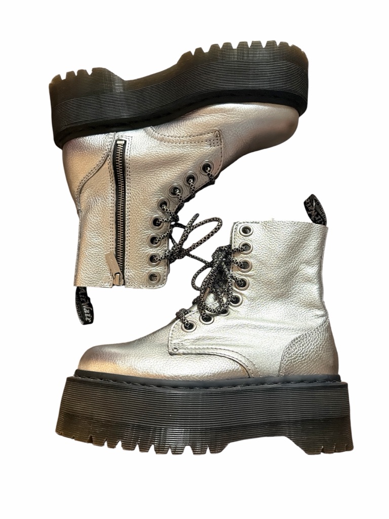 Doc Dr. Martens Silver Metallic Super Platform Chunky Jadon Max Boots Leather 7